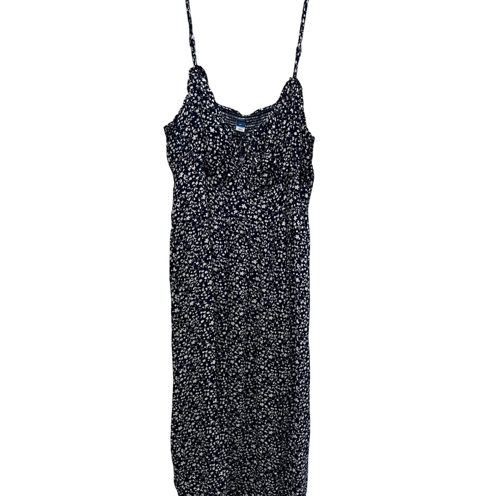 Old Navy Babydoll Midi Dress 2X Navy Blue Floral Smocked Empire Cottage Boho